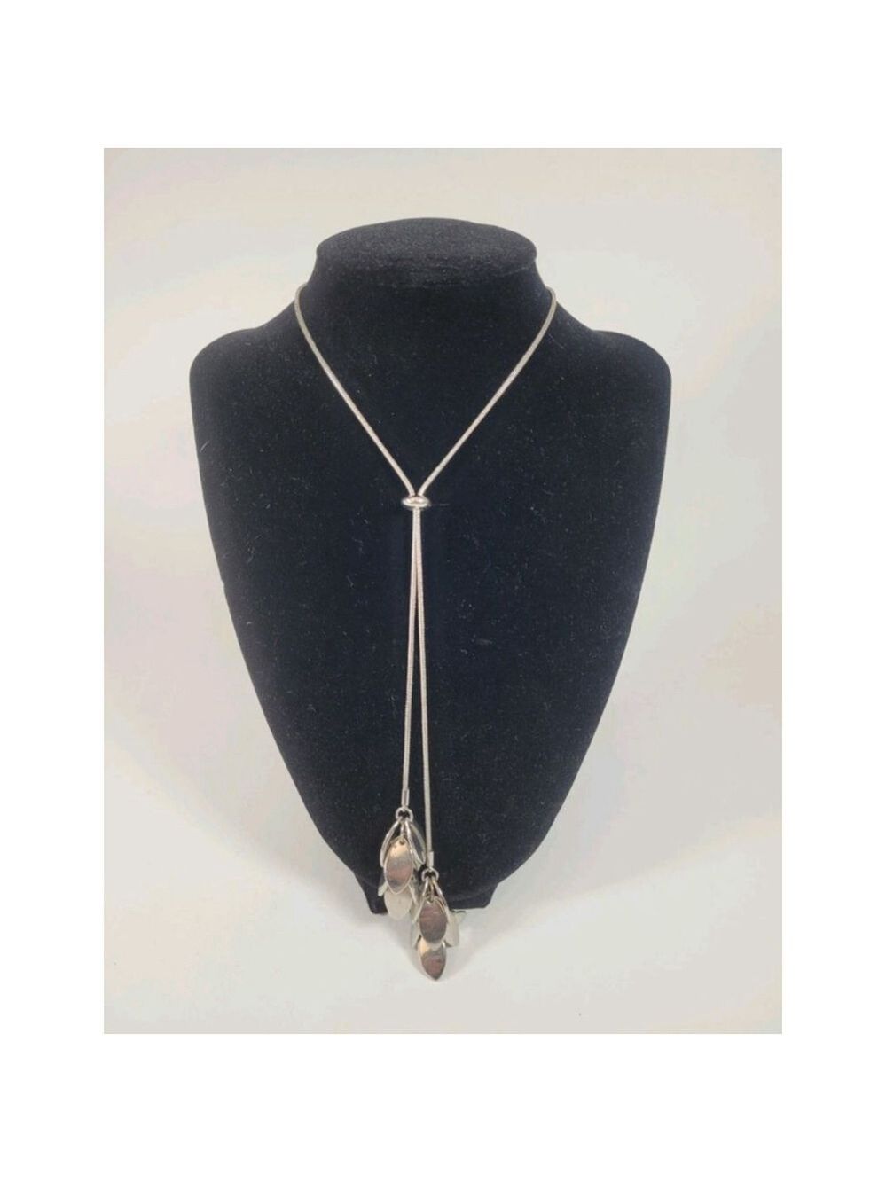Romolo Silver Tone Leaf Drop Lariat Necklace